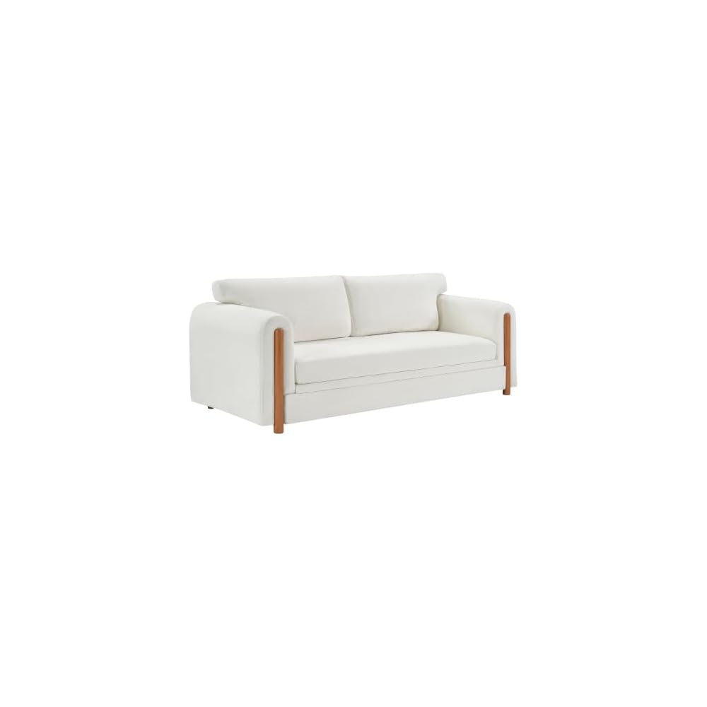 79" Chenille Sofa, Cloud Couch with Sculptural Armrests, Gosuhi Couch with Rubber Wood Frame for Apartment and Living Space, Beige