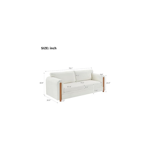 79" Chenille Sofa, Cloud Couch with Sculptural Armrests, Gosuhi Couch with Rubber Wood Frame for Apartment and Living Space, Beige