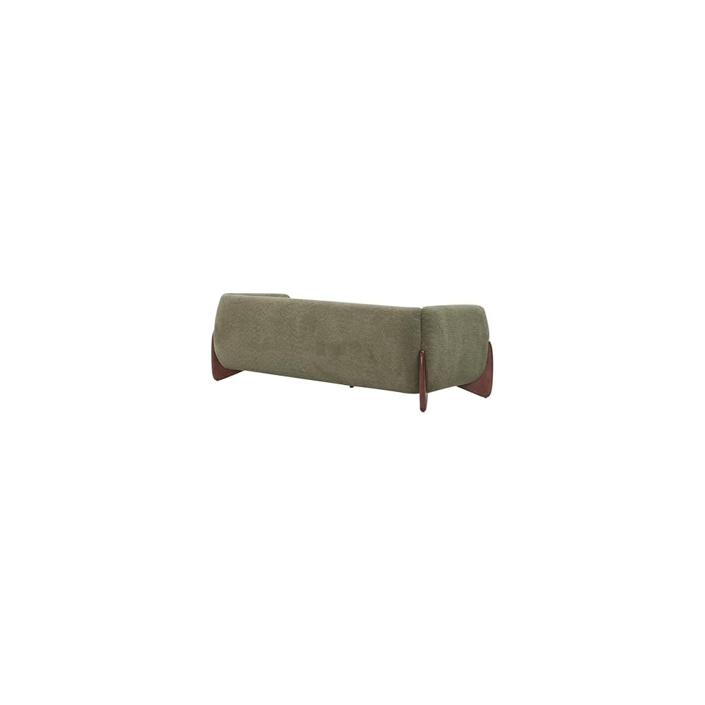 Merax 82 Inch Boucle Sherpa Sofa, Chenille Loveseat with Removable Cushions & Wood Legs, Modern Plush 3-Seater Couch for Living Room, Olive Green