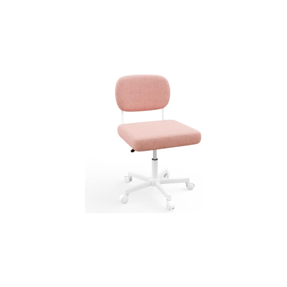 LIVELYGLOW Vanity Desk Chair with Wheels, Makeup Chair Seat Armless, Pink