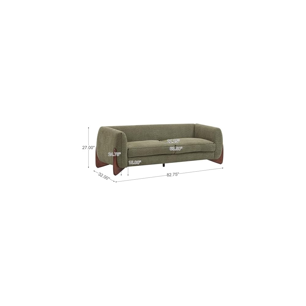 Merax 82 Inch Boucle Sherpa Sofa, Chenille Loveseat with Removable Cushions & Wood Legs, Modern Plush 3-Seater Couch for Living Room, Olive Green