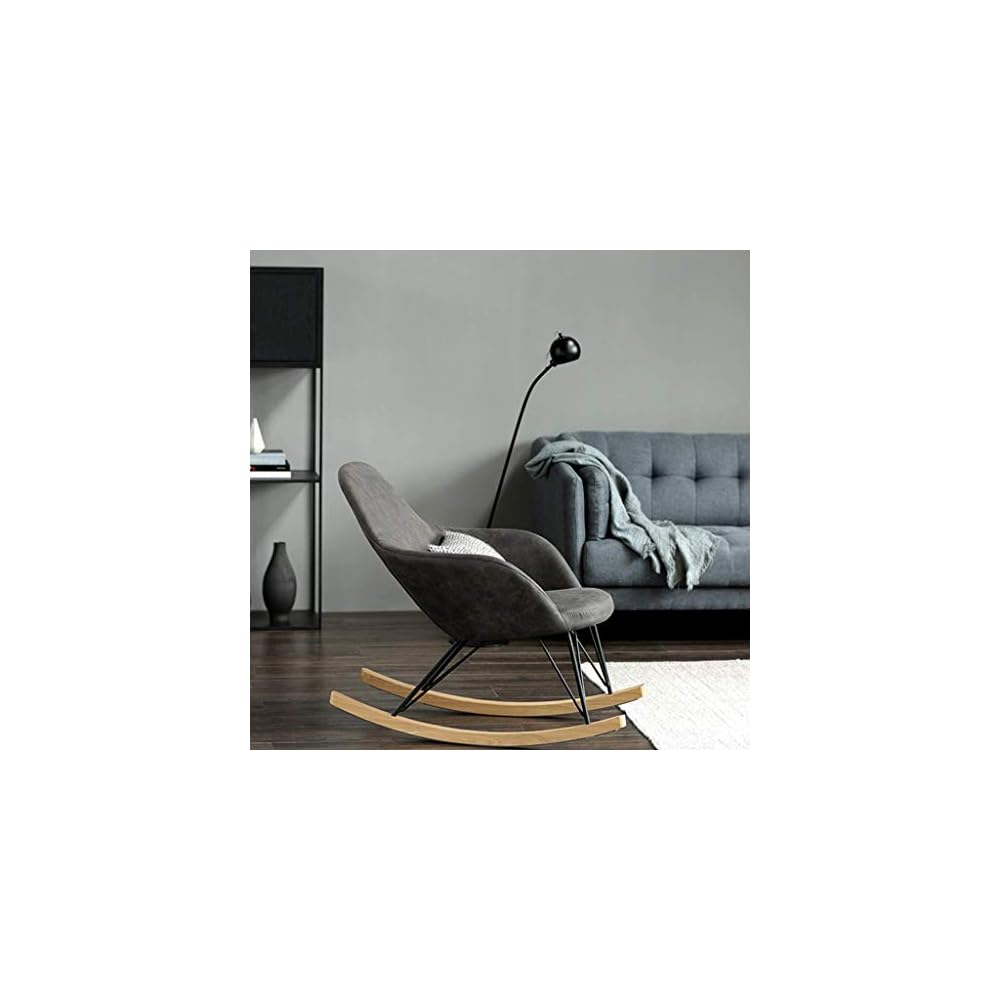 Single Rocking Chair Smooth Rocking Motion Wood Individual Widening Cushion Terrace Armchair - Grey Suitable for Terrace Living Room