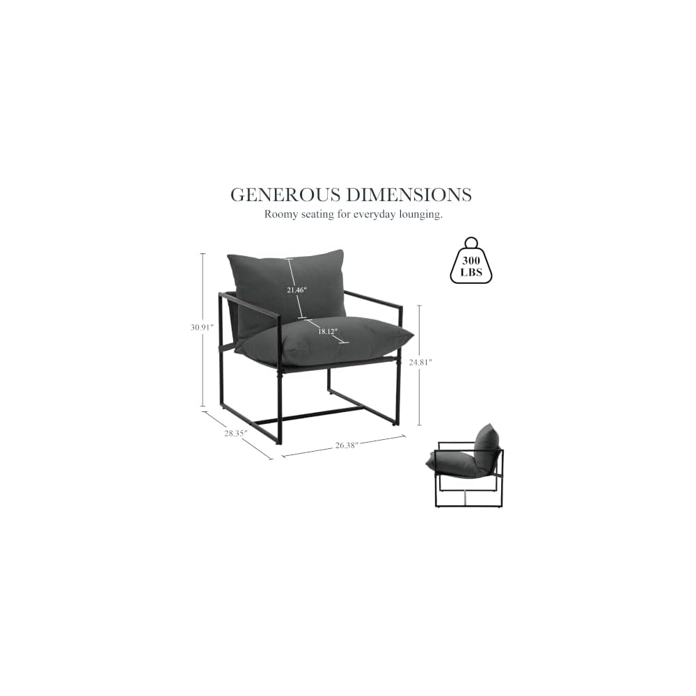 Modern Accent Chair, Upholstered Reading Sling Chair with Metal Frame and Soft Cushion,Stylish Lounge Armchair for Living Room, Bedroom or Office Seating, Darkgrey