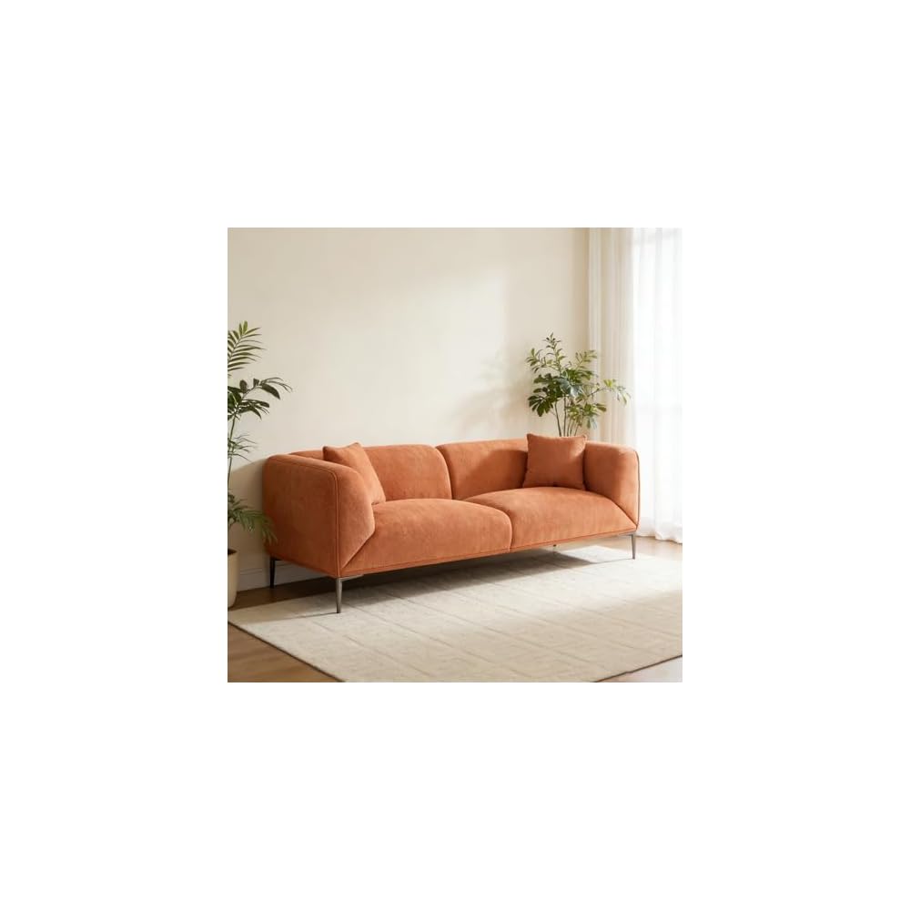 82.7" Modern Orange Sofa, 3 Seater Boucle Couch with Metal Legs, Comfy Minimalist Curved Sofas, Luxury Deep Seat Sofa, Upholstered Cloud Couches for Living Room Home Office Apartment