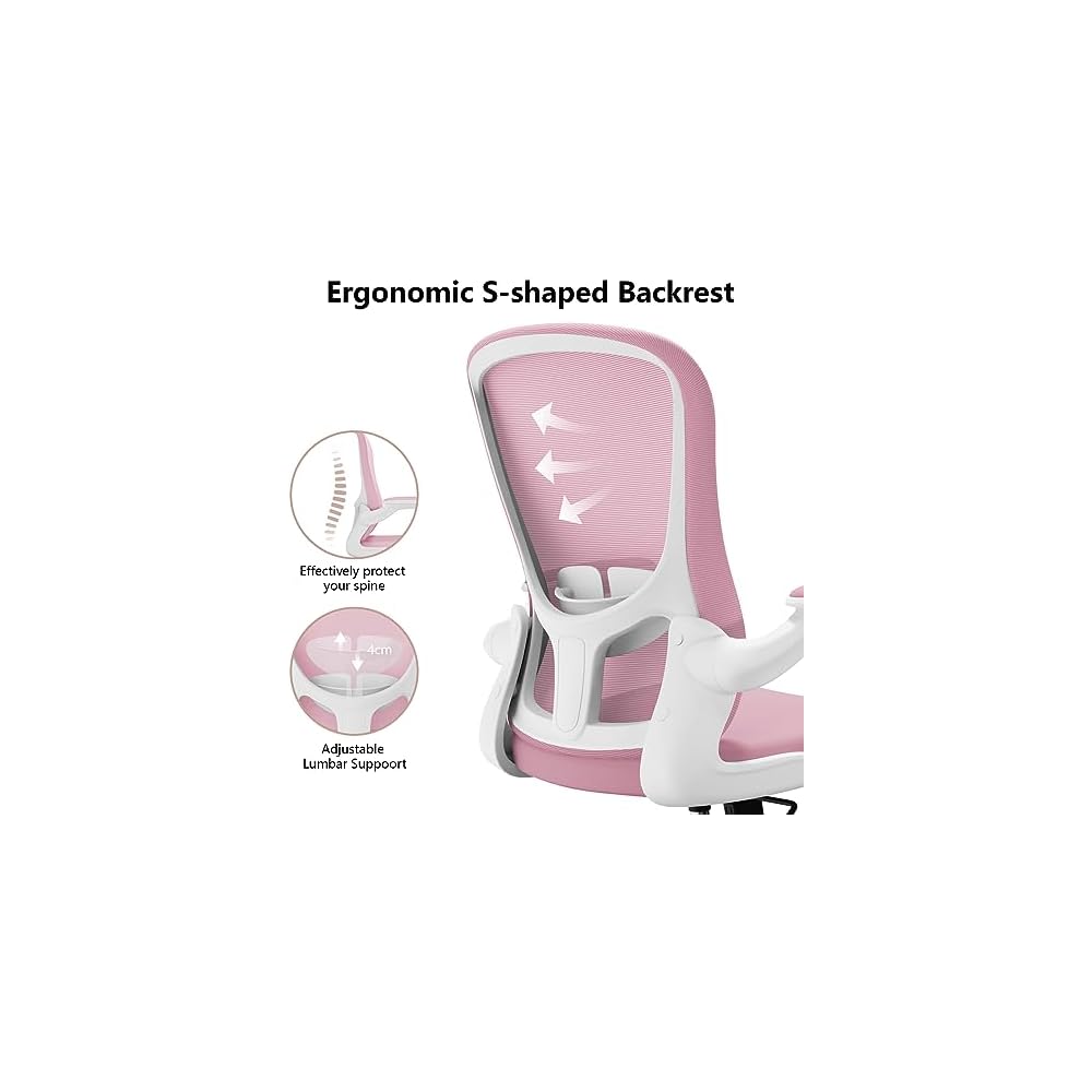 Ergonomic Office Chair, Comfort Swivel Home Office Task Chair, Breathable Mesh Desk Chair, Lumbar Support Computer Chair with Flip-up Arms and Adjustable Height