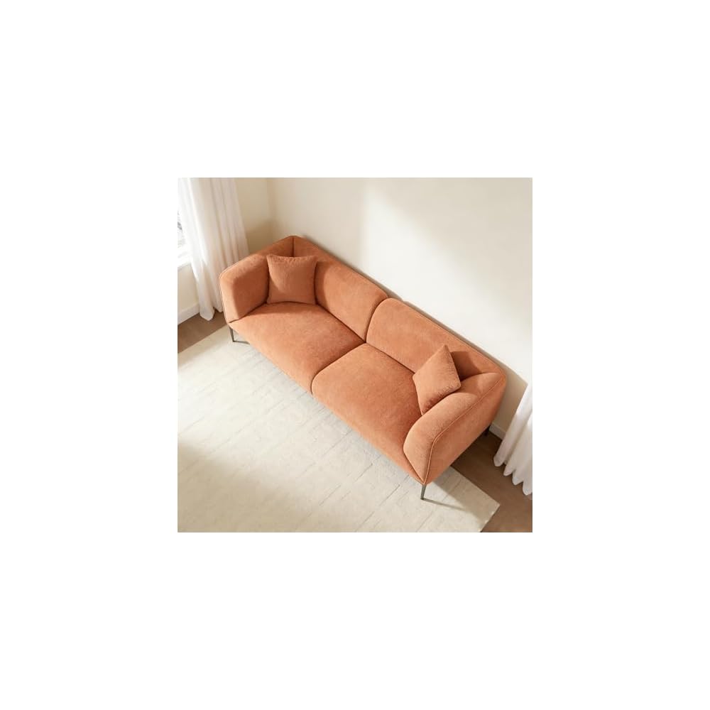 82.7" Modern Orange Sofa, 3 Seater Boucle Couch with Metal Legs, Comfy Minimalist Curved Sofas, Luxury Deep Seat Sofa, Upholstered Cloud Couches for Living Room Home Office Apartment