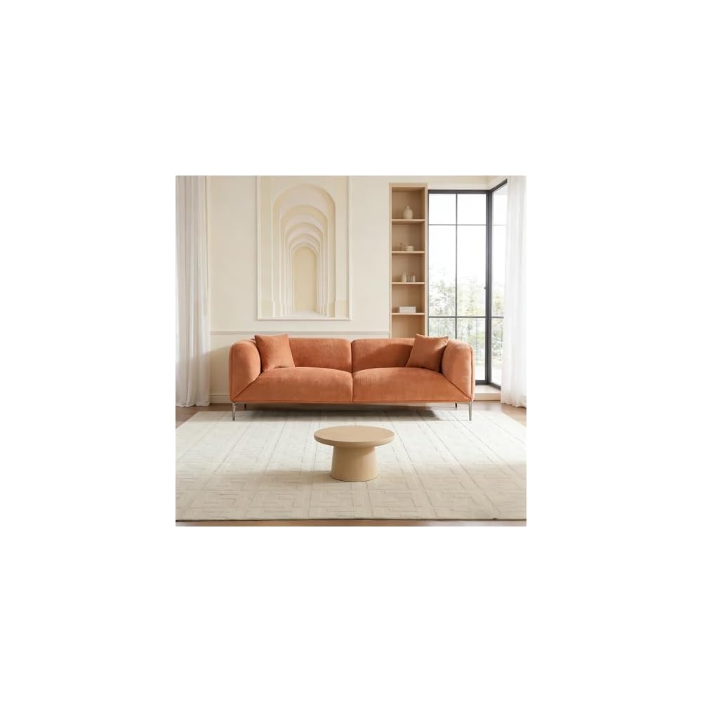 82.7" Modern Orange Sofa, 3 Seater Boucle Couch with Metal Legs, Comfy Minimalist Curved Sofas, Luxury Deep Seat Sofa, Upholstered Cloud Couches for Living Room Home Office Apartment