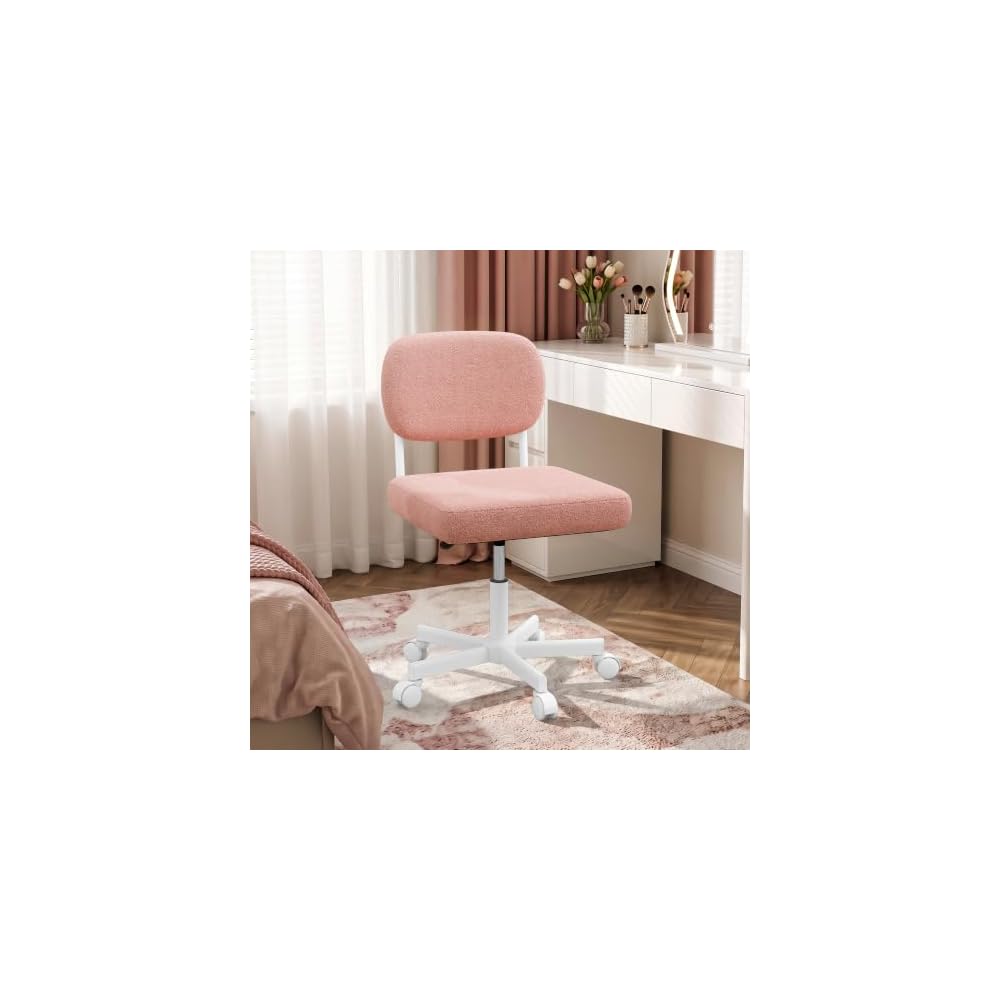 LIVELYGLOW Vanity Desk Chair with Wheels, Makeup Chair Seat Armless, Pink
