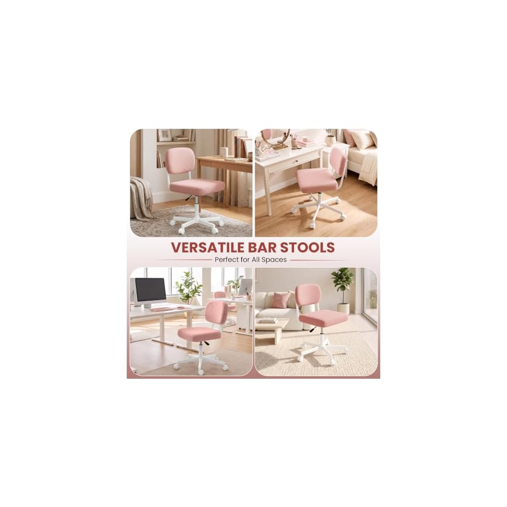 LIVELYGLOW Vanity Desk Chair with Wheels, Makeup Chair Seat Armless, Pink