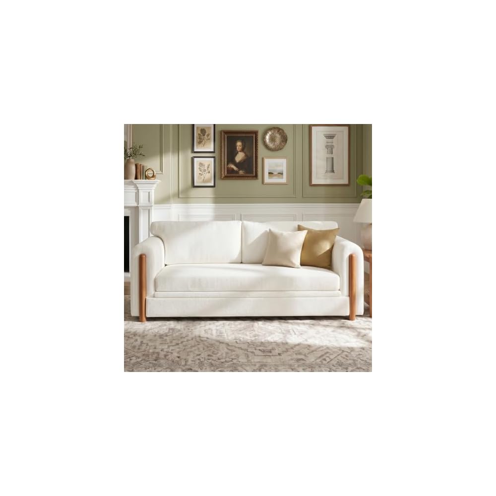 79" Chenille Sofa, Cloud Couch with Sculptural Armrests, Gosuhi Couch with Rubber Wood Frame for Apartment and Living Space, Beige