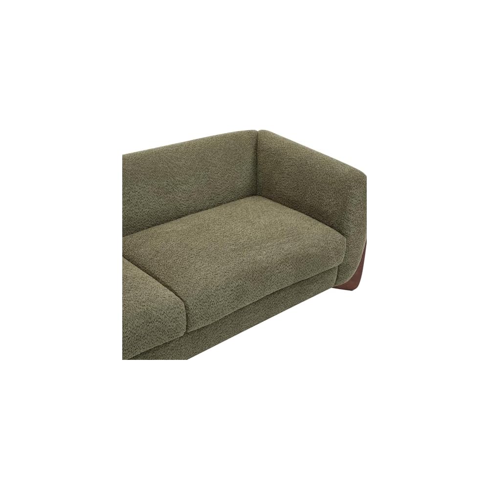 Merax 82 Inch Boucle Sherpa Sofa, Chenille Loveseat with Removable Cushions & Wood Legs, Modern Plush 3-Seater Couch for Living Room, Olive Green