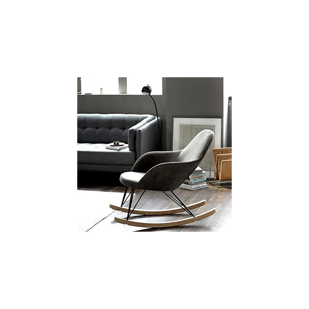 Single Rocking Chair Smooth Rocking Motion Wood Individual Widening Cushion Terrace Armchair - Grey Suitable for Terrace Living Room